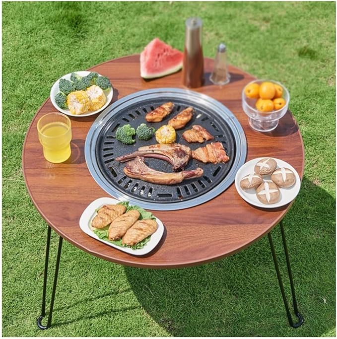 Mesa Redonda Plegable con Parrilla de Carbón
