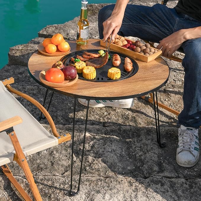 Mesa Redonda Plegable con Parrilla de Carbón
